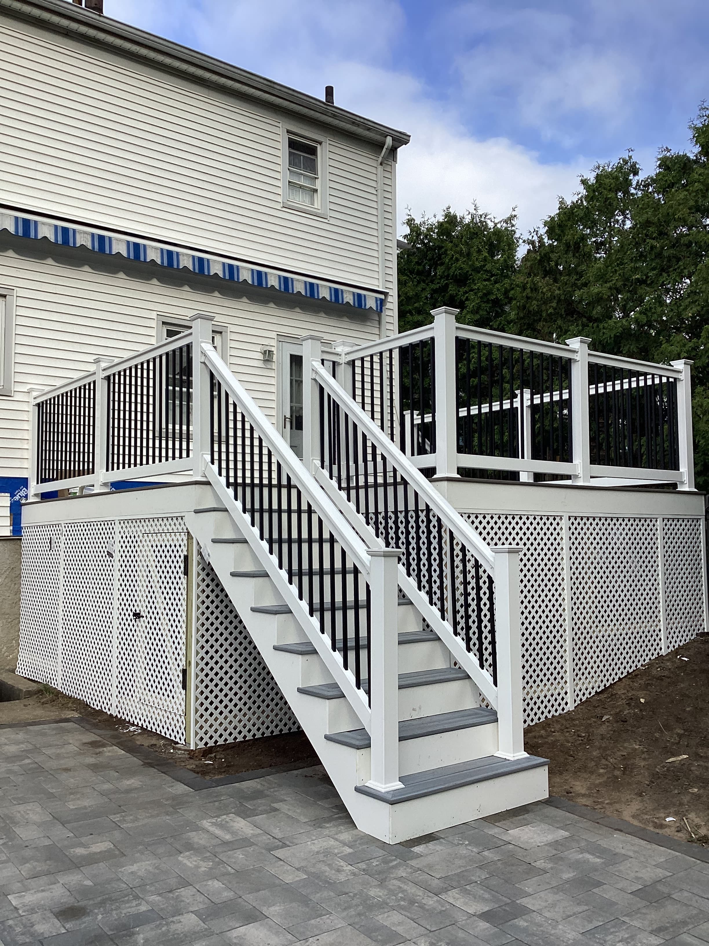 Finished wooden deck with railing