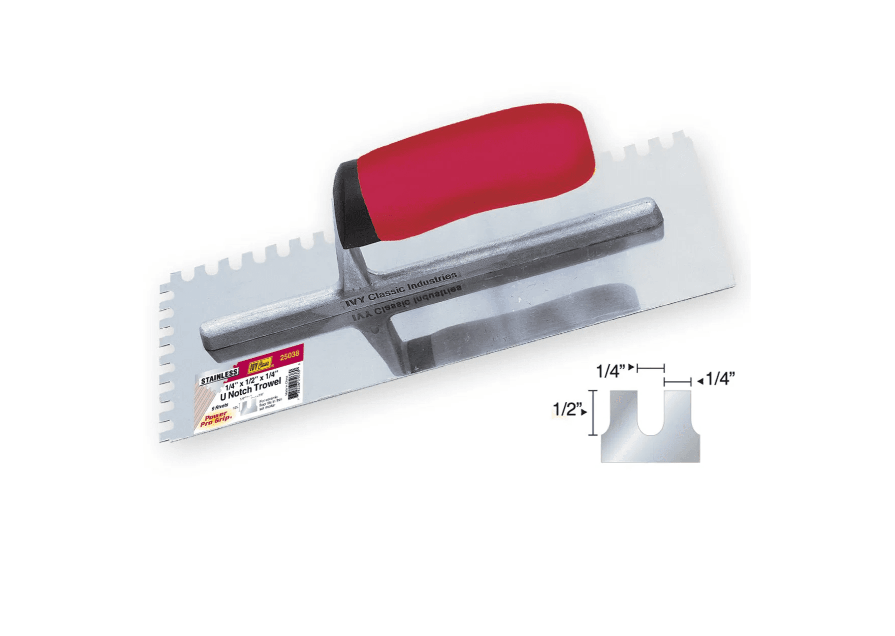 Photo of 11 x 4-1/2"- 1/4 x 1/2" U Notched Trowel - Pro Grip