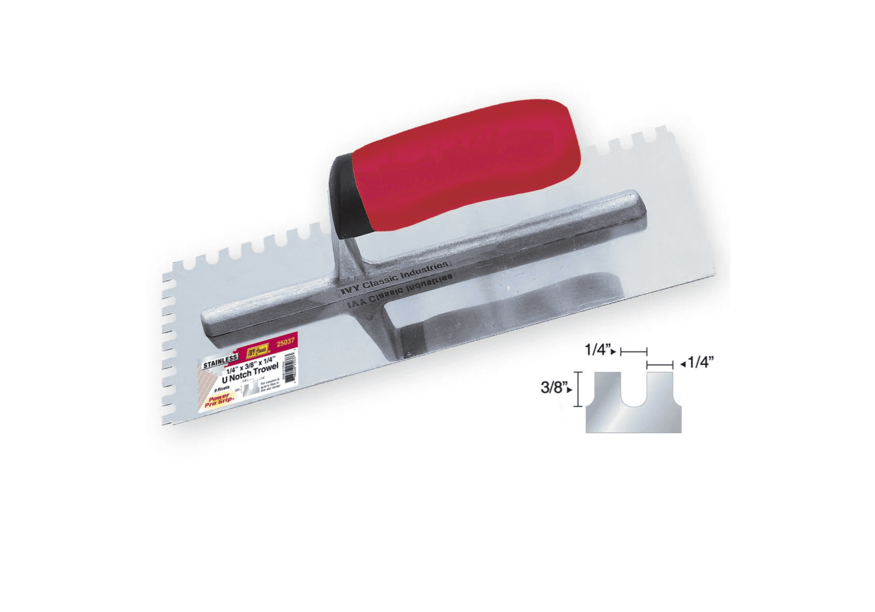 Photo of 11 x 4-1/2"- 1/4 x 3/8" U Notched Trowel - Pro Grip