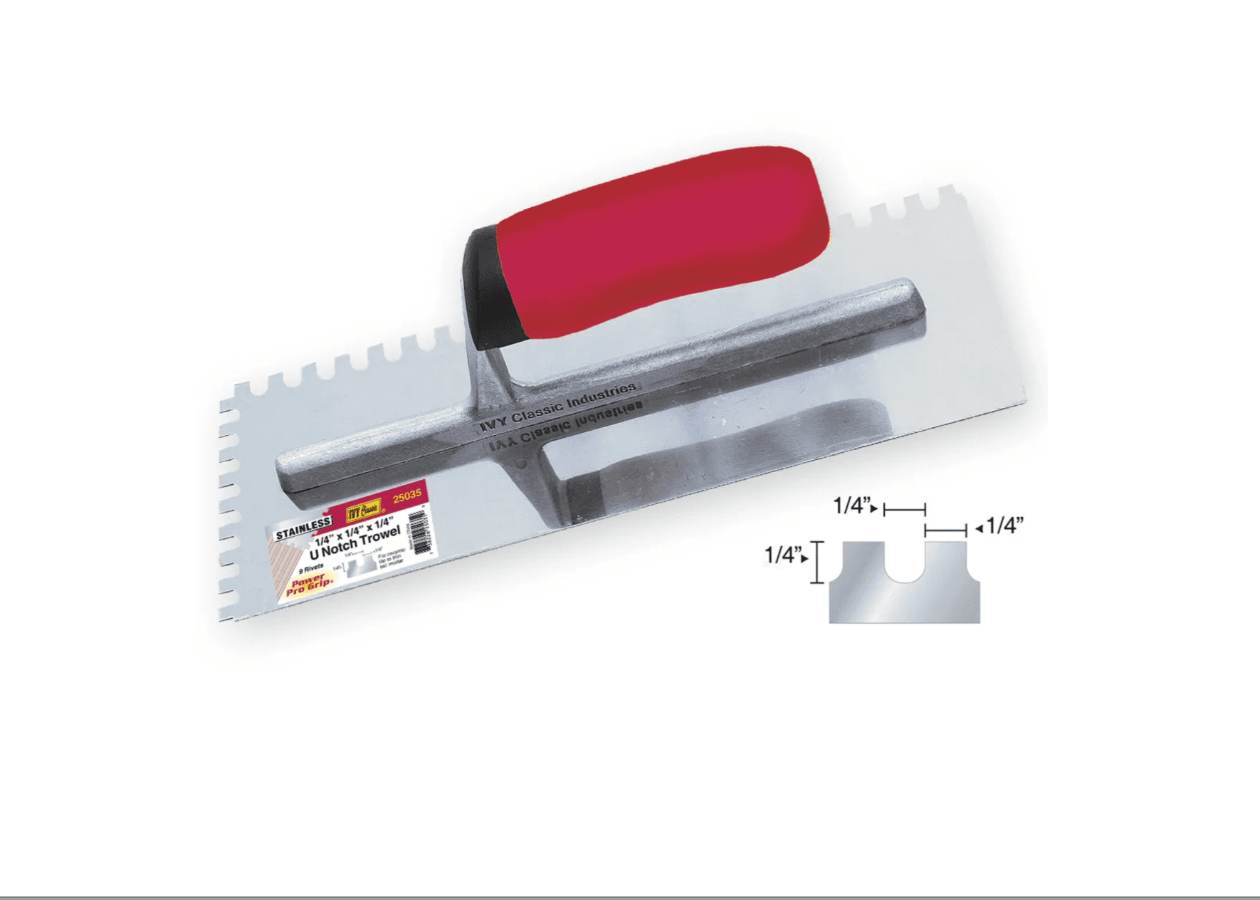 Photo of 11 x 4-1/2"- 1/4 x 1/4" U Notched Trowel - Pro Grip